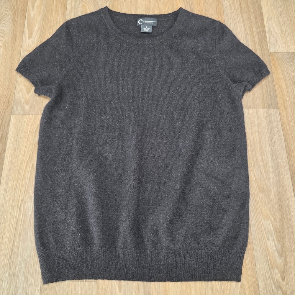 C by Bloomingdale's Cashmere Sweater Black Short Sleeve Crewneck Top Womens L
